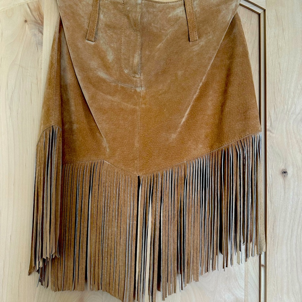 bebe Camel Fringe Mini Skirt